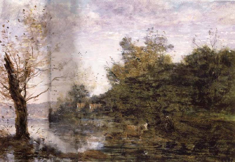 Jean Baptiste Camille  Corot a the vaquero on the Riverbank oil painting picture